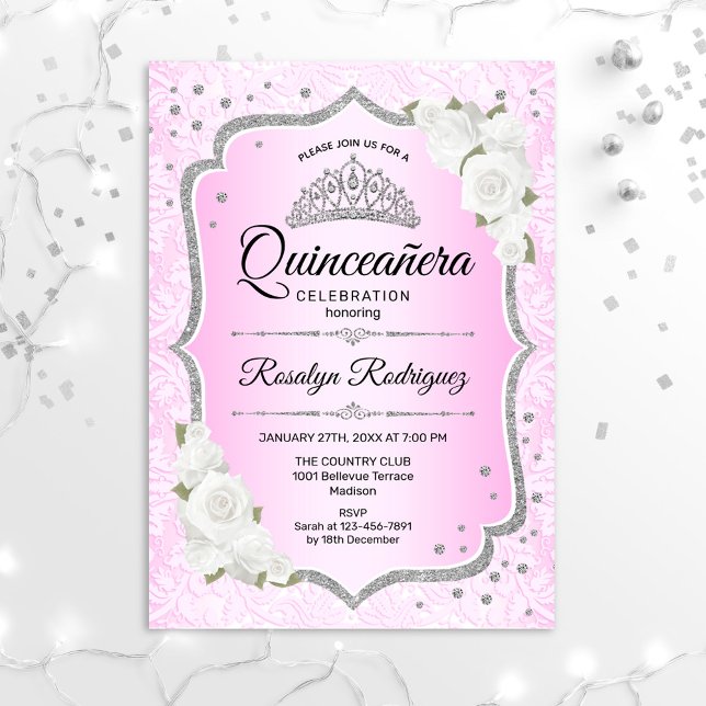 Quinceanera - Invitation Argent Rose (Créateur téléchargé)