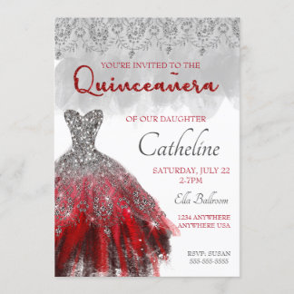 Quinceanera Invitation argent rouge 15e anniversai