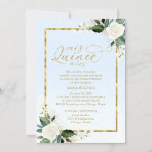 Quinceanera Invitation Bilingue Bleu Or Huile