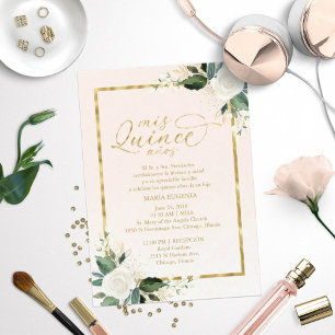 Quinceanera Invitation Bilingue Pink Gold Foil