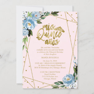 Quinceanera Invitation Bilingue Rose Bleu