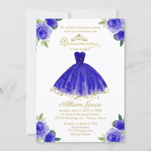 Quinceanera Invitation Bilingue Royal Blue Gown