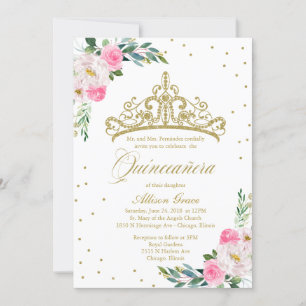 Quinceanera Invitation Bilingue Tiara Hot Pink