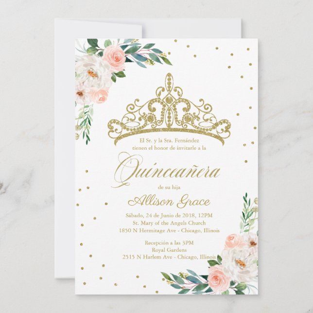 Quinceanera Invitation Bilingue Tiara Rose (Dos)