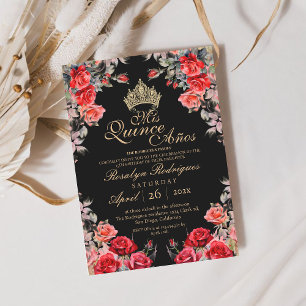 Quinceanera - Invitation de Rose d'or noir et roug