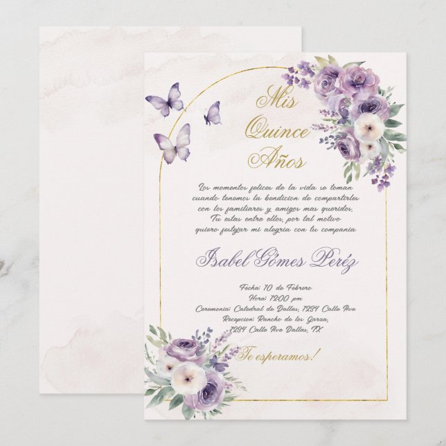 Quinceanera invitation en espagnol (Devant / Derrière)
