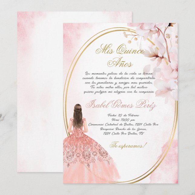 Quinceanera invitation en espagnol (Devant / Derrière)