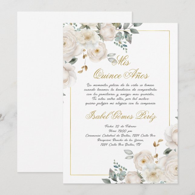 Quinceanera invitation en espagnol (Devant / Derrière)