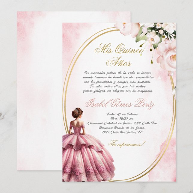 Quinceanera invitation en espagnol (Devant / Derrière)