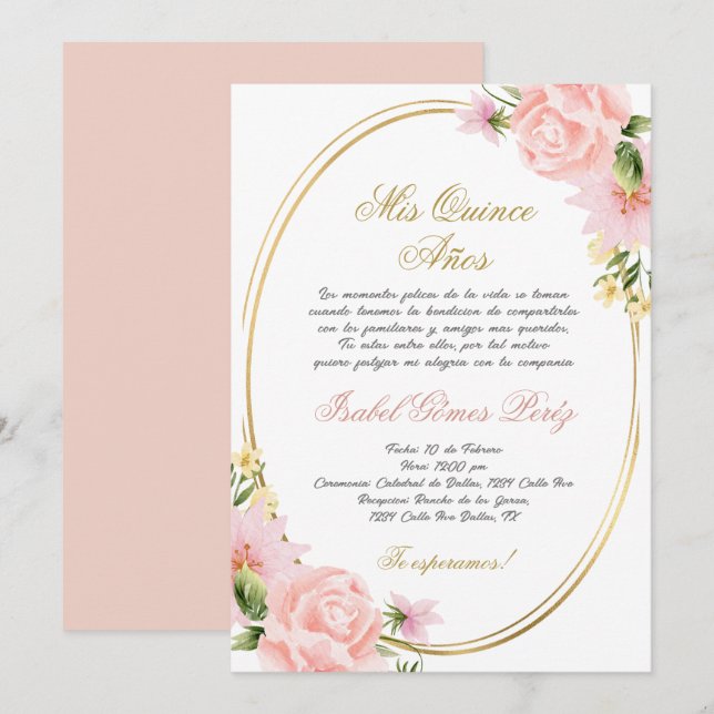 Quinceanera invitation en espagnol (Devant / Derrière)