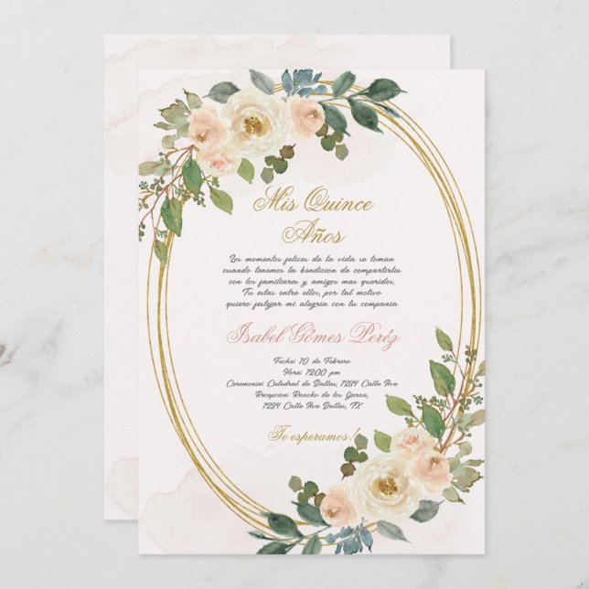 Quinceanera invitation en espagnol (Devant / Derrière)