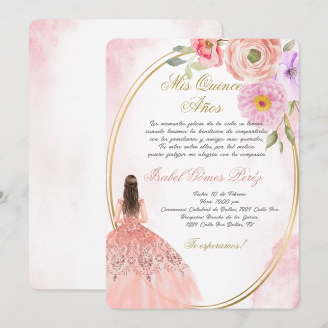 Quinceanera invitation en espagnol (Devant / Derrière)
