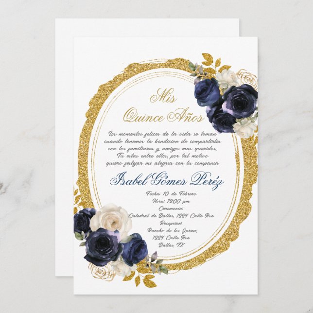 Quinceanera invitation en espagnol (Devant / Derrière)
