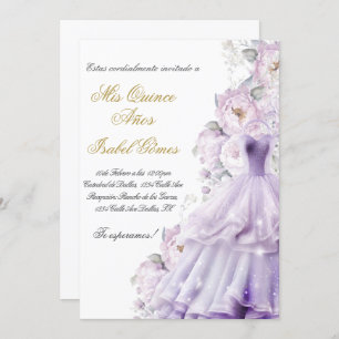 Quinceanera invitation en espagnol con vestido