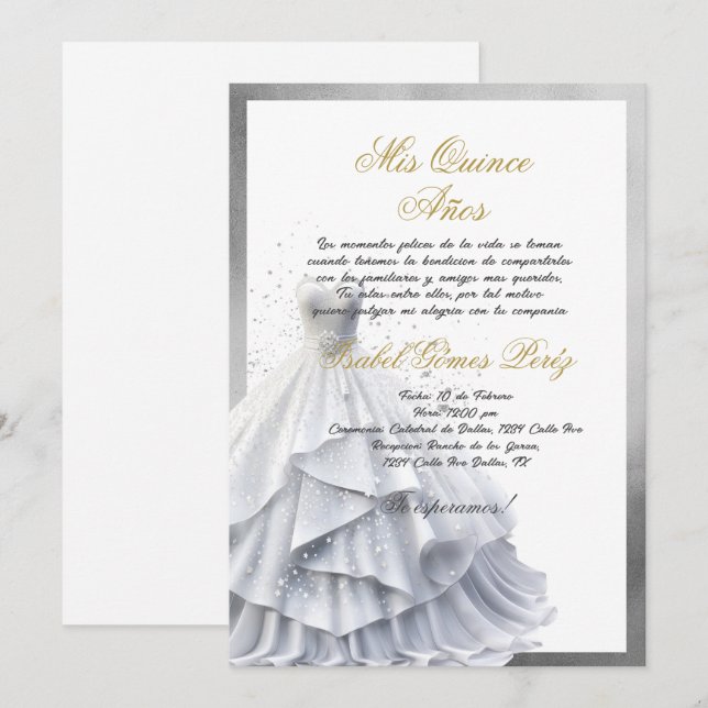 Quinceanera invitation en plata couleur espagnole (Devant / Derrière)