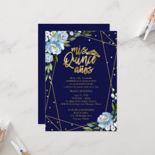 Quinceanera Invitation Espagnol Bleu foncé Or huil