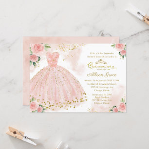 Quinceanera Invitation Espagnol Blush Gold Foil