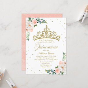 Quinceanera Invitation Espagnol Gold Tiara Blush