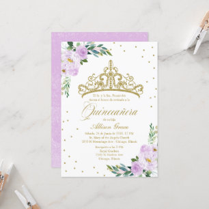 Quinceanera Invitation Espagnol Or Tiara Lilac