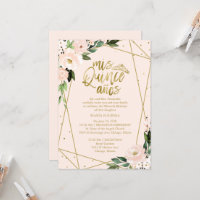 Quinceanera Invitation Or Pétrole Rose Blush Flora