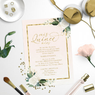 Quinceanera Invitation Pink Gold Foil Floral