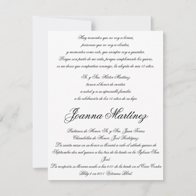 Quinceanera Invitations en espagnol 4.25 x 5.5 (Dos)