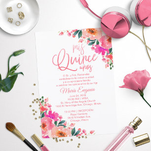 Quinceanera Invitations Espagnol Hot rose Floral