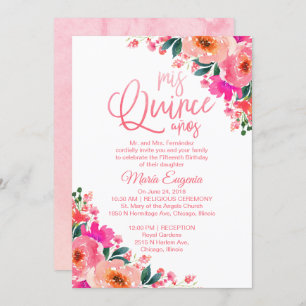 Quinceanera Invitations Hot rose Floral