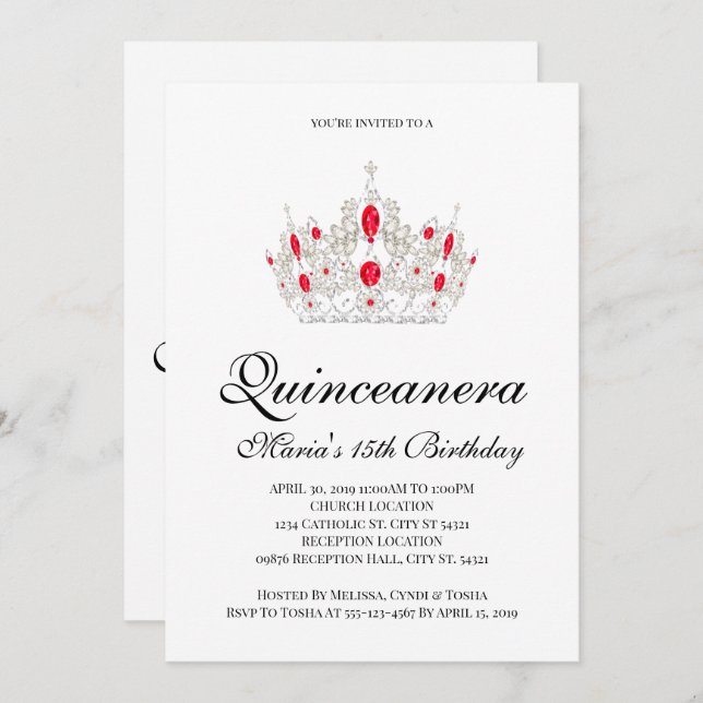 Quinceanera, Invitations Rouges (Devant / Derrière)