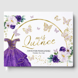 Quinceanera Livre d'invité Robe papillon pourpre