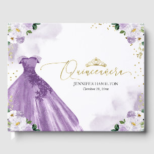 Quinceanera Livre d'invité Robe violette Floral