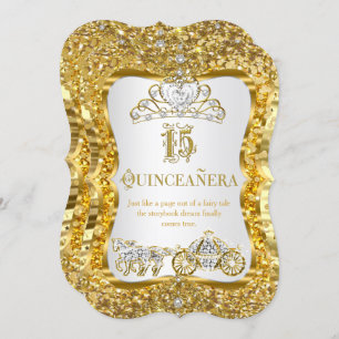 Quinceanera Magical Tiara Gold Invitation blanc