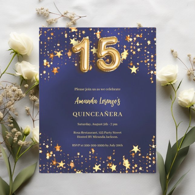 Quinceanera marine bleu or étoiles invitation (Créateur téléchargé)