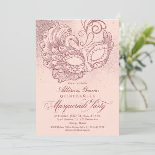 Quinceanera Masquerade Invitation Rose Or