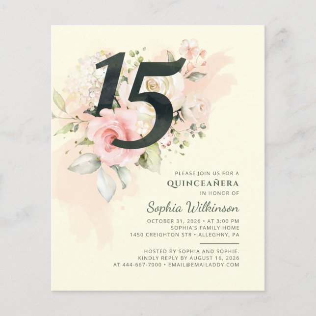 Quinceanera moderne 15e anniversaire Invitation fl (Devant)