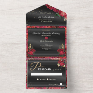 Quinceañera noire et rouge Invitations abordables