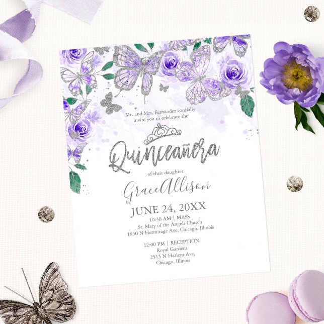 Quinceanera Papillon Budget Invitation Bilingue (Créateur téléchargé)