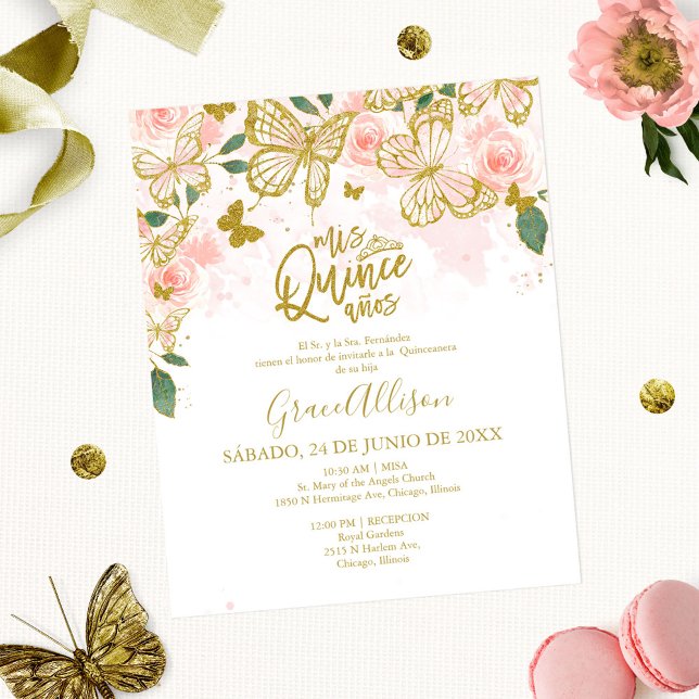 Quinceanera Papillon Budget Invitation Espagnol (Créateur téléchargé)