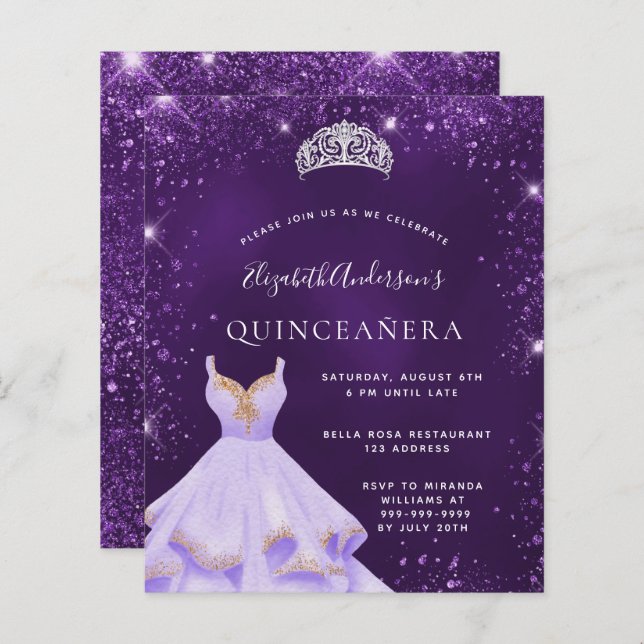 Quinceanera parties scintillant violet robe tiara  (Devant / Derrière)