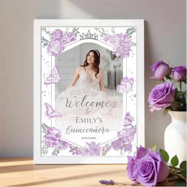 Quinceanera Photo Affiche de bienvenue Lavender Fl (Créateur téléchargé)