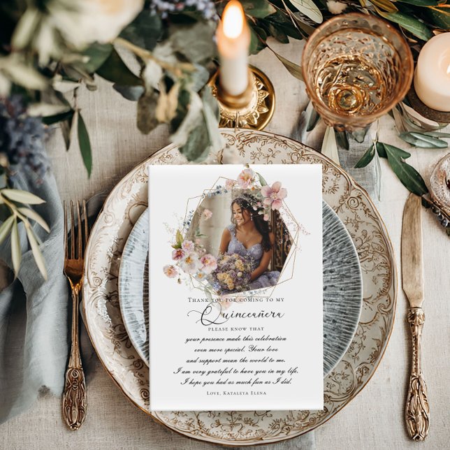 Quinceanera photo florale Carte de remerciements p (Créateur téléchargé)