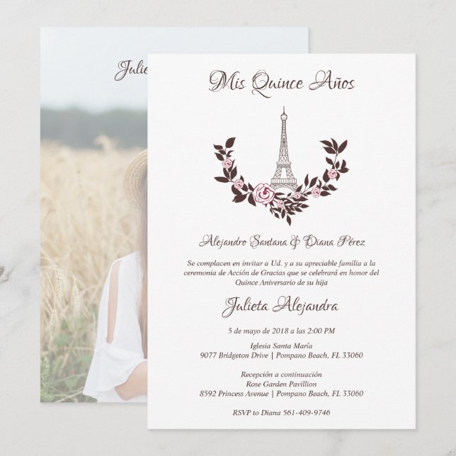 Quinceañera Photo Red Classic Chic Paris Eiffel (Devant / Derrière)