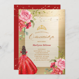 Quinceañera Princess Red Floral Invitation