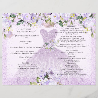 Quinceanera Programme Dusty Purple Floral n Gown