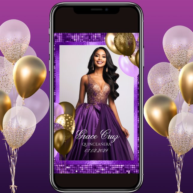 Quinceañera Purple et Gold Invitation (Créateur téléchargé)