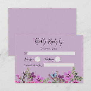 Quinceanera Purple Floral Papillon RSVP Réponse