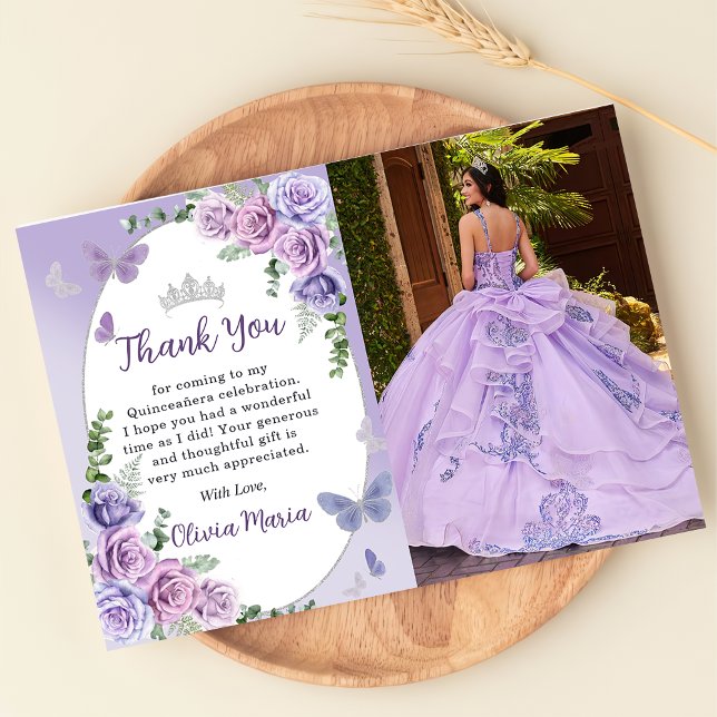 Quinceañera Purple Floral Tiara Carte de remerciem (Créateur téléchargé)