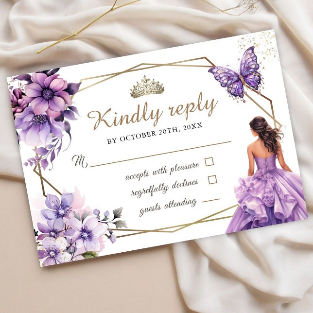 Quinceañera Purple Lilac Floral Papillon Rsvp (Créateur téléchargé)