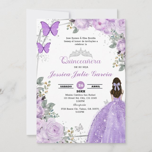 Quinceanera - Purple Lilac Invitation Florale (Devant)