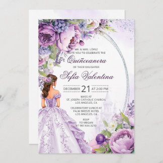 Quinceanera Purple Silver Floral Invitation